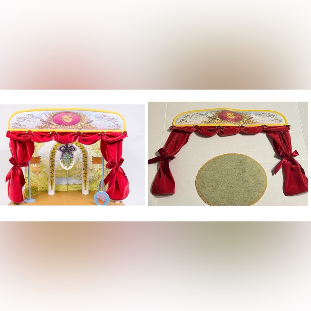 American Girl 2000 Vintage Backdrop and Rug ONLY Red Gold Dollhouse Theater Set
